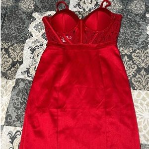 Red satin corset dress